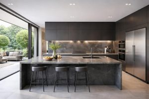 découvrez comment aménager une cuisine ouverte élégante avec des plans de travail en granit résistants et des appareils miele encastrés pour un espace moderne et fonctionnel.